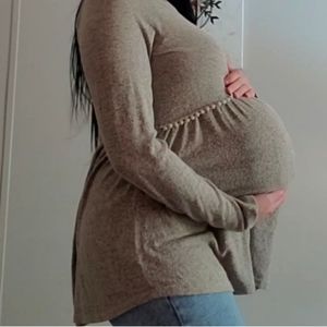 Mocha Soft Brushed Long Sleeve Babydoll Maternity Top